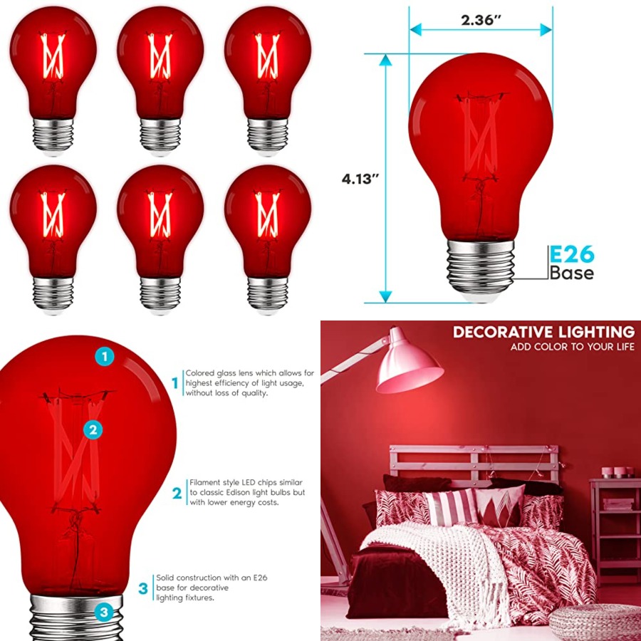 Lighting Decor Outdoor - Lâmpadas LED A19 Edison, 4.5W Equivalente