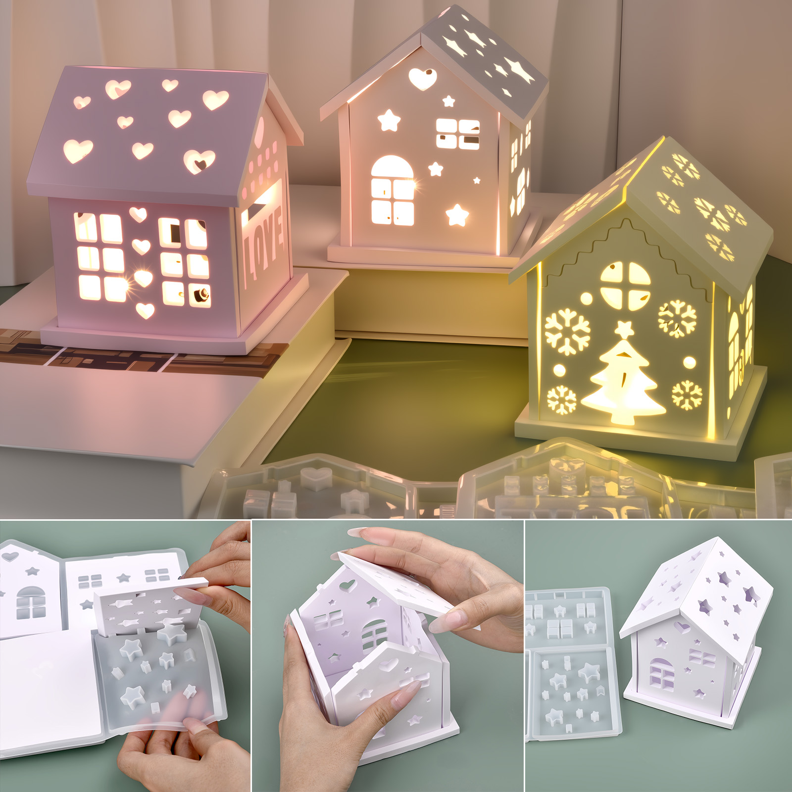 Candle Holder Set - Casa 3d molde de silicone diy
