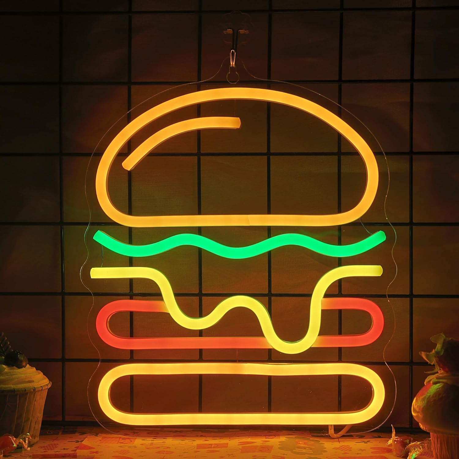 Lighting Home Decor Ideas - Sinal de néon hambúrguer com queijo