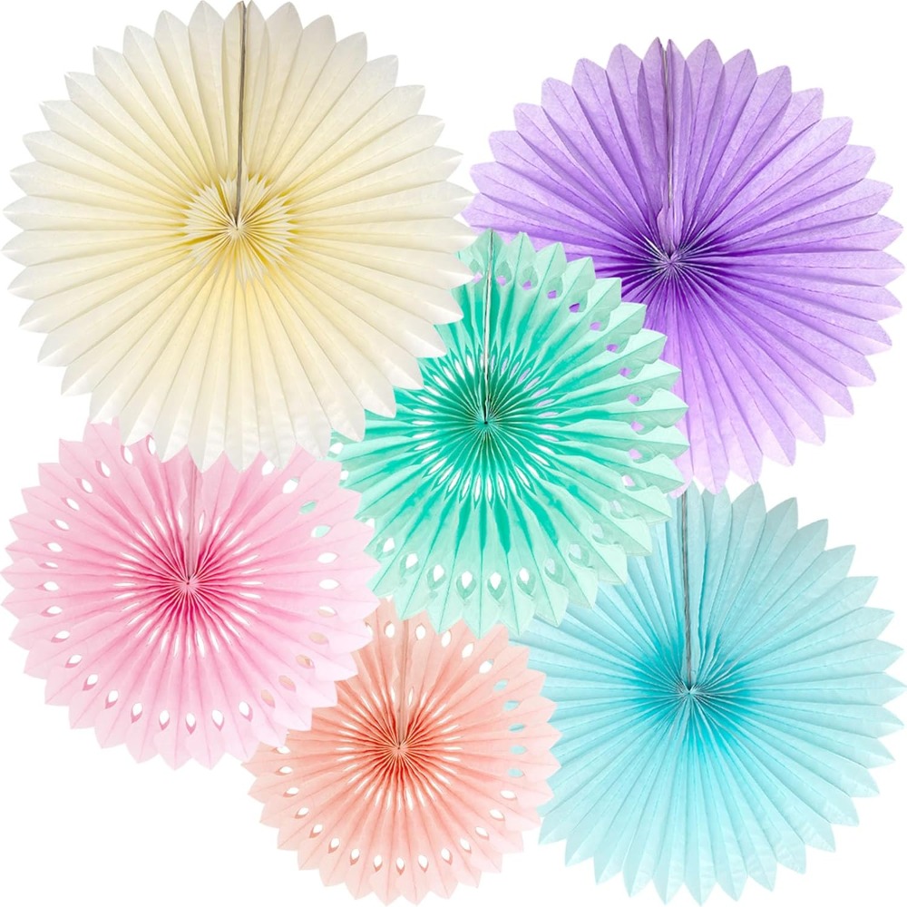 Decor Lighting Fans - Leques de papel arco-íris pastel decorações