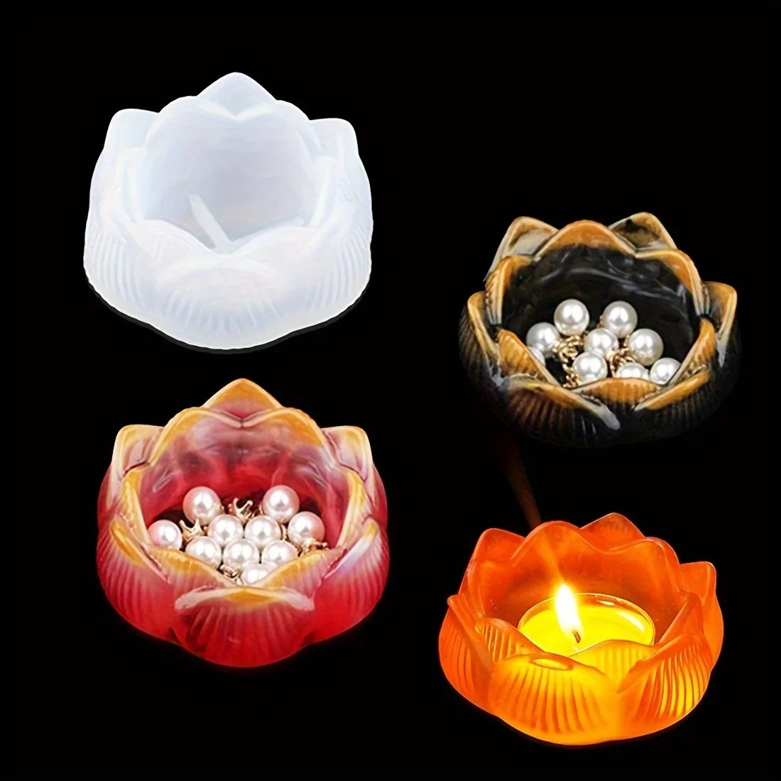 1pc diy flor de lótus moldes d - Candle Holder Set avaliação e preço